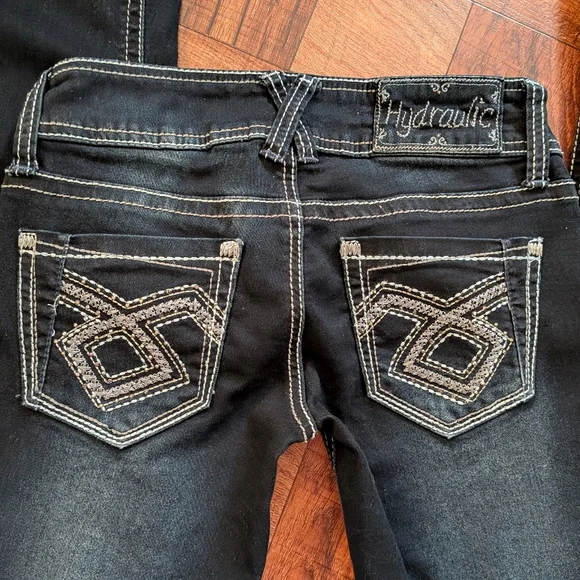 Hydraulic Dark Blue Navy Faded Bailey Low Rise Micro Boot Bootcut Jeans Size 1/2 - Picture 6 of 7